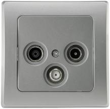 ChiliTec DELPHI 21113 Antennendose TV Radio SAT, 3-Loch, 4K, Silber, Unterputz