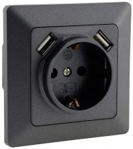 ChiliTec MILOS Schutzkontakt-Steckdose 2× USB-A Anthrazit 250 V 16 A – 23050