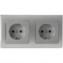 ChiliTec DELPHI 23065 Set 2x Schutzkontakt-Steckdose + 2-fach Rahmen, Silber, 250 V/16 A, Steckanschluss