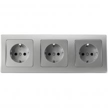 ChiliTec DELPHI 23064 Set 3x Schutzkontakt-Steckdose + 3-fach Rahmen, Silber, 250 V/16 A, Steckanschluss