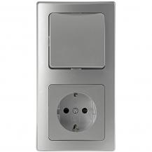 ChiliTec DELPHI 23066 Set Schutzkontakt-Steckdose + Wechselschalter + 2-fach Rahmen, Silber, 250 V/16 A, Steckanschluss