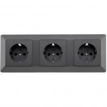 ChiliTec MILOS Set 3 Schutzkontakt-Steckdosen Anthrazit 250 V 16 A mit 3-fach Rahmen – 23122