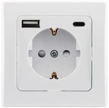 ChiliTec DELPHI USB-Steckdose 1-fach mit 1x USB-A + 1x USB-C, 250 V, 16 A, Reinweiß, Unterputz