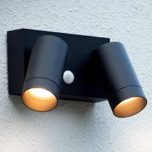 Lucide TAYLOR Wandstrahler IP54 Schwarz – 2x GU10 Außenwandleuchte mit Sensor