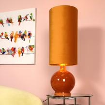 Stehlampe ESTERAD – Retro Design Stehleuchte aus Glas & Stoff in Ockergelb