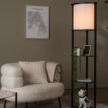 Lucide Stehlampe MENNO – Regal-Stehleuchte im Japandi-Stil mit Zugschalter Schwarz