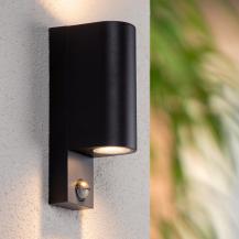 Lucide ZARO – Wandstrahler / Wandleuchte Innen & Außen – 2x GU10 – IP65 – Bewegung & Tag/Nacht-Sensor (abschaltbar) – Schwarz
