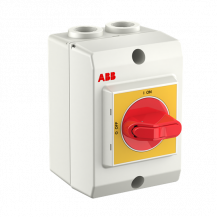 ABB OTP16KA3M1 Sicherheitsschalter im Kunststoffgehäuse 3-polig 7,5 kW 400 V mit rot-gelbem Grif, IP65 Einführung oben und unten