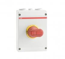 ABB OTP25A6M Sicherheitsschalter im Kunststoffgehäuse 6-polig 15 kW 400 V mit rot-gelbem Grif, IP65 Einführung oben und unten