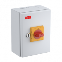 ABB OT16ETMM3AE EMV-Sicherheitsschalter im Stahlblechgehäuse 3-polig 7,5 kW 400 V mit rot-gelbem Grif, IP65 Einführung oben und unten