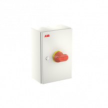 ABB OTL36A6B Sicherheitsschalter im Stahlblechgehäuse 6-polig 22 kW 400 V mit rot-gelbem Griff, IP65 Einführung oben und unten