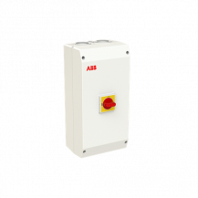 ABB OTP90A4M Sicherheitsschalter im Kunststoffgehäuse 4-polig 45 kW 400 V mit rot-gelbem Grif, IP65 Einführung oben und unten