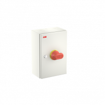 ABB OTL80GBA4M Wartungsschalter, 4-polig 415V AC23 80A, 45kW, mit rot-gelbem Griff Stahlblechgehäuse IP65 Einführung oben und unten