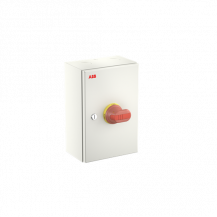 ABB OTL100GA3M Wartungsschalter, 3-polig 415V AC23 100A, 55kW, mit rot-gelbem Griff Stahlblechgehäuse IP65 Einführung oben und unten
