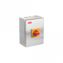 ABB OTR63GBA4M Wartungsschalter, 4-polig 415V AC23 63A, 30kW, mit rot-gelbem Griff Edelstahlgehäuse IP65 Einführung oben und unten