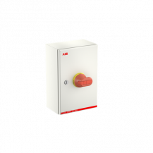 ABB OKL80GN4YF2 F200 EMV-Wartungsschalter, 4-polig 415V AC23 80A, 45kW, mit rot-gelbem Griff feuerbeständig F200 EMV, Stahlblechgehäuse IP65 Einführung oben und unten