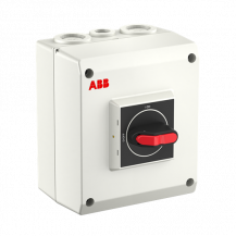 ABB OTP25GB4M Wartungsschalter, 4-polig 415V AC23A 25A, 11kW mit schwarzem Griff Kunststoffgehäuse IP65 Einführung oben und unten