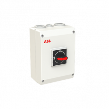ABB OTP40GT4M Wartungsschalter, 4-polig 415V AC23A 40A, 18,5kW mit schwarzem Griff Kunststoffgehäuse IP65 Einführung oben und unten