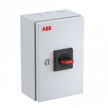 ABB OTR16GT6M Wartungsschalter, 6-polig 415V AC23A 16A, 7,5kW mit schwarzem Griff Edelstahlgehäuse IP65 Einführung oben und unten