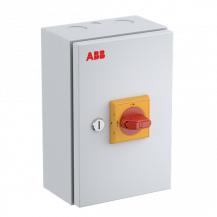 ABB OTL25GA6M Wartungsschalter 6-polig 415V AC23A 25A, 11kW mit rot-gelbem Griff Stahlblechgehäuse IP65 Einführung oben und unten