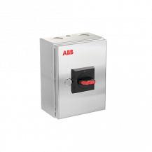 ABB OTR40GT3M Wartungsschalter, 3-polig 415V AC23A 40A, 18,5kW mit schwarzem Griff Edelstahlgehäuse IP65 Einführung oben und unten