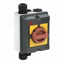 ABB OTA40GS3YX ATEX EMV Wartungsschalter, 3-polig 415V AC23A 40A, 18,5kW mit rot-gelbem Griff Aluminiumgehäuse IP65 Einführung oben und unten