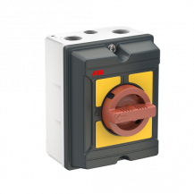ABB OTA25GS3Y EMV Wartungsschalter, 3-polig 415V AC23A 25A, 11kW mit rot-gelbem Griff Aluminiumgehäuse IP65 Einführung oben und unten
