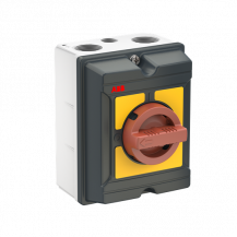 ABB OTA40GS4Y EMV Wartungsschalter, 4-polig 415V AC23A 40A, 18,5kW mit rot-gelbem Griff Aluminiumgehäuse IP65 Einführung oben und unten