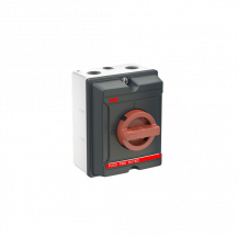 ABB OKA25GS4RF2 F200 EMV Wartungsschalter, 4-polig 415V AC23A 25A, 11kW m. rotem Griff Feuerbeständig F200 AluminiumgehäuseGrau IP65 Einführung Oben/unten