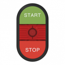 ABB MPD4-11R Doppeldrucktaster, Tasten - oben grün: START - unten flach: rot STOP - Mitte: rot