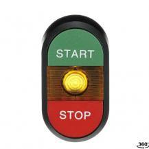 ABB MPD4-11Y Doppeldrucktaster, Tasten - oben grün: START - unten flach: rot STOP - Mitte: gelb