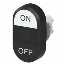 ABB MPD7-11B Doppeldrucktaster, Tasten - oben weiss: Symbol ON - unten flach schwarz: OFF - Mitte: schwarz, nicht beleuchtbar