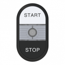 ABB MPD8-11C Doppeldrucktaster, Tasten - oben weiss: START - unten flach schwarz: STOP - Mitte: farblos, beleuchtbar