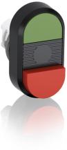 ABB MPD12-11B Doppeldrucktaster, Tasten - oben grün: ohne Text - unten hoch rot: ohne Text - Mitte : schwarz, nicht beleuchtbar
