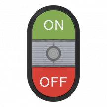ABB MPD14-11C Doppeldrucktaster, Tasten - oben grün: Symbol ON - unten hoch rot: Symbol OFF - Mitte: farblos, beleuchtbar