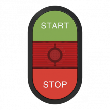 ABB MPD15-11R Doppeldrucktaster, Tasten - oben grün: START - unten hoch rot: Symbol STOP - Mitte: rot, beleuchtbar