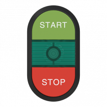 ABB MPD15-11G Doppeldrucktaster, Tasten - oben grün: START - unten hoch rot: Symbol STOP - Mitte: grün, beleuchtbar