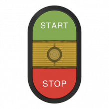 ABB MPD15-11Y Doppeldrucktaster, Tasten - oben grün: START - unten hoch rot: Symbol STOP - Mitte: gelb, beleuchtbar