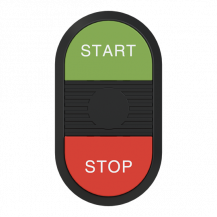 ABB MPD15-11B Doppeldrucktaster, Tasten - oben grün: START - unten hoch rot: Symbol STOP - Mitte: schwarz, nicht beleuchtbar