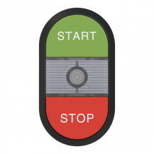 ABB MPD15-11C Doppeldrucktaster, Tasten - oben grün: START - unten hoch rot: Symbol STOP - Mitte: farblos, beleuchtbar