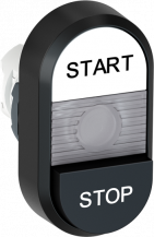 ABB MPD19-11C Doppeldrucktaster, Tasten - oben weiss: START - unten hoch schwarz: STOP - Mitte: farblos, beleuchtbar