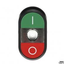 ABB MPD2-11C Doppeldrucktaster, Tasten - oben grün: Symbol I - unten flach: rot Symbol O - Mitte: farblos