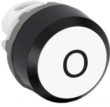 ABB MP1-7035 Drucktaster beschriftet, weiss, flach-tastend, Frontring schwarz Kunststoff, schwarzes Symbol mit -0-, nicht beleuchtbar