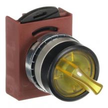 ABB P9MSLZ1G Wahlschalter 3 Pos gelb, bel kurzer Griff, 3 Pos: -45˚ / 0˚ / 45˚ 45˚ verrastend / -45˚ Rückzug nach 0˚, Kontakthalter und Kontermutter