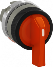 ABB P9MSAZ3A Wahlschalter 3 Positionen orange, langer Griff, 3 Positionen: -45˚ / 0˚ / 45˚ Rückzug nach 0˚, beleuchtbar, Kontakthalter und Kontermutter