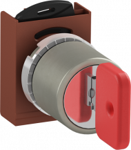 ABB P9MSCZ0T37 Schlüsselschalter 3 Positionen, Rot/Metall, 3 Positionen -45˚/ 0˚ / 45˚ key 37 alle Pos. rastend, überall abziehbar, Kontakthalter und Kontermutter