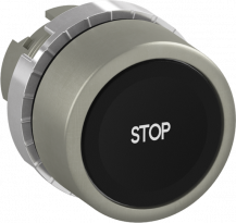ABB P9MPNNG201 Drucktaster schwarz STOP, Metall, tastend, nicht beleuchtbar Taster-Vorsatz flach, Kontakthalter, und Kontermutter