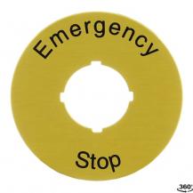 ABB CA6-1026 Schild D=59,-Emergency Stop-, Schwarzer Text auf gelbem Aluminiumschild, Ø 59 mm