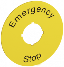 ABB 70 mm diameter legend plate for emergenc Beschriftungsschild gelb, Emergency Stop D=50mm Text schwarz, Alu-Schild gelb 1mm, für Modular und Compact