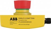 ABB Smile 11 EAR Tina Not-Halt-Taster 1 x 5-poliger Stiftstecker M12, Einbau im Bedienfeld mit dynamischem Funktionsprinzip, LED-Anzeige im Taster